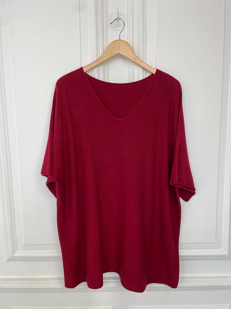 V-Neck Slouchy Knit - Maroon