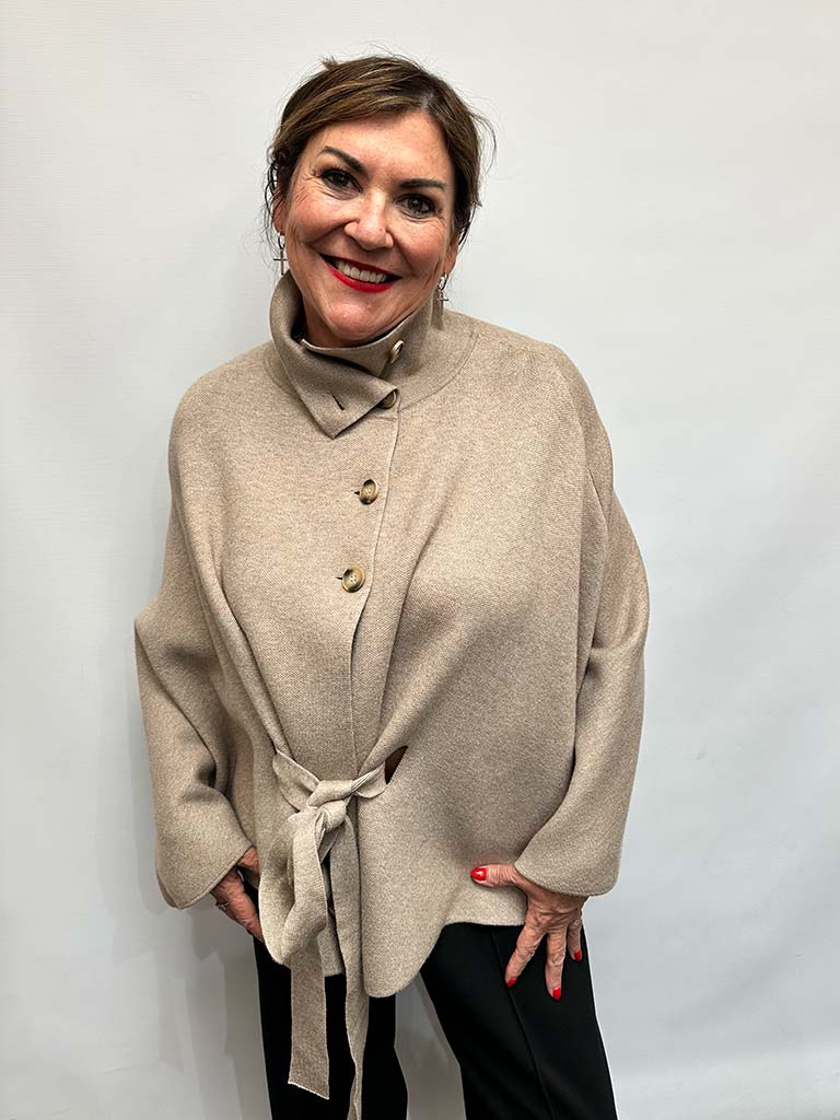 Malissa J Button Poncho - Stone