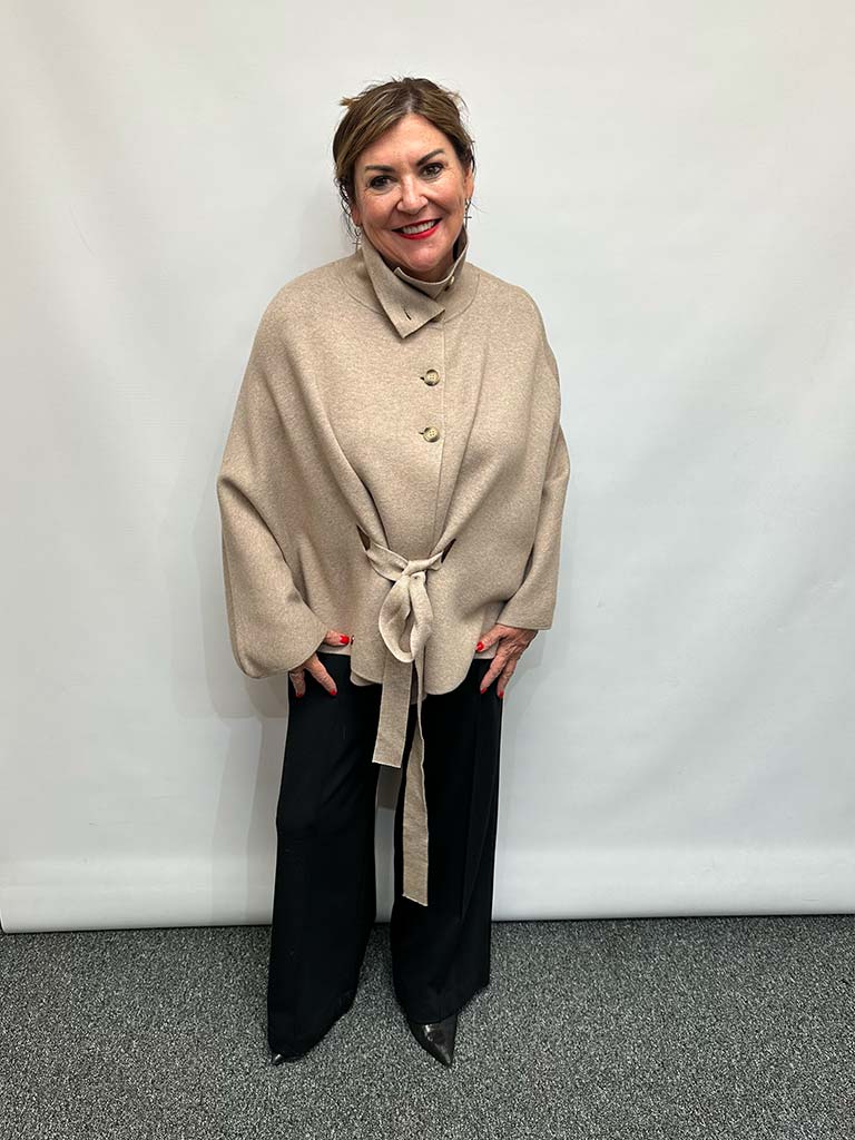 Malissa J Button Poncho - Stone