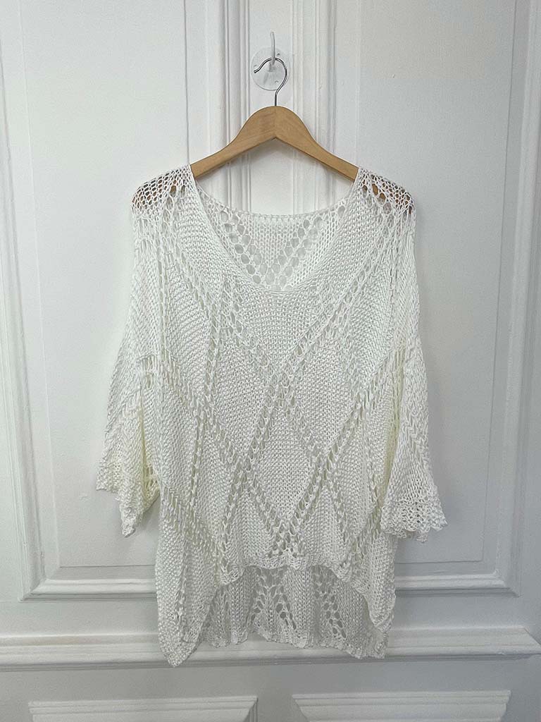 Dipped Back Open Knit - White – Chester Boutique