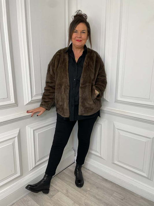 Malissa J Luxe Faux Fur Jacket - Chocolate