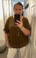 Dotty Hem Top - Toffee & Cream