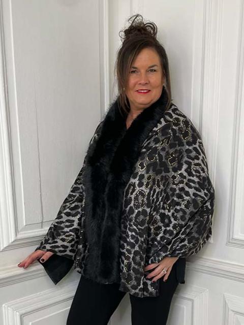 Malissa J Animal Print Shawl - Grey