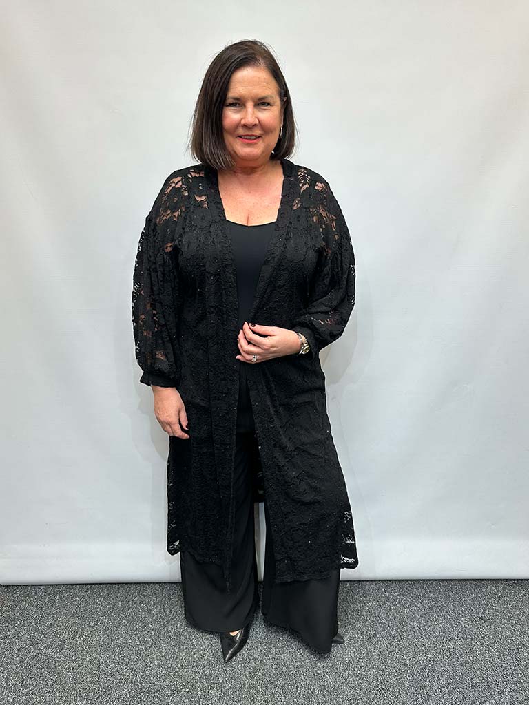 Malissa J Lace & Sequin Duster Jacket - Black