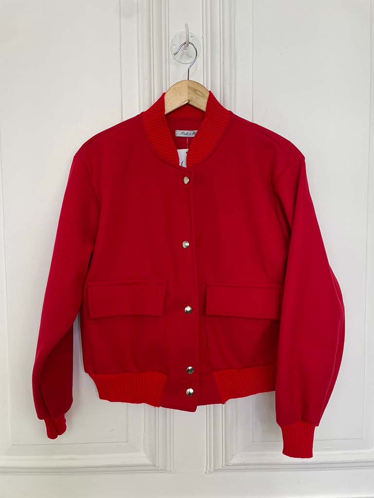 Wool Feel Bomber Jacket - Red