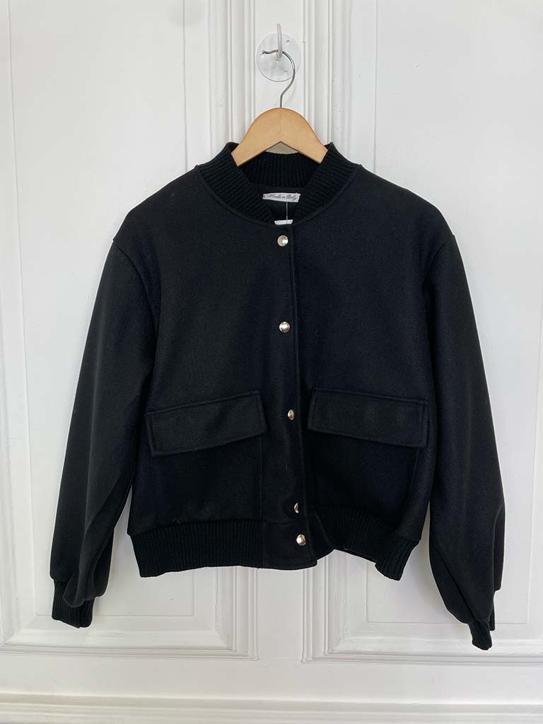 Wool Feel Bomber Jacket - Black