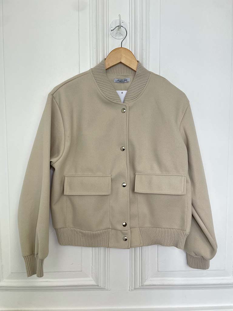 Wool Feel Bomber Jacket - Stone