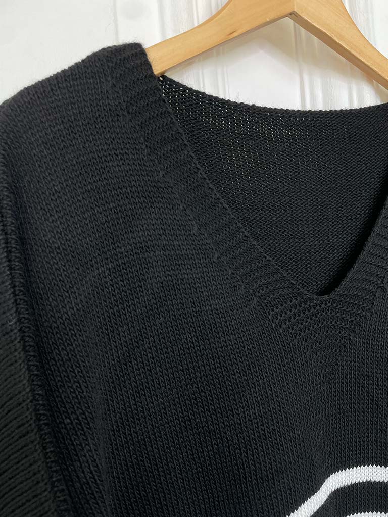 Oversized Striped V-Neck Knit - Black & White