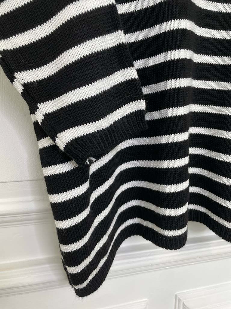 Oversized Striped V-Neck Knit - Black & White