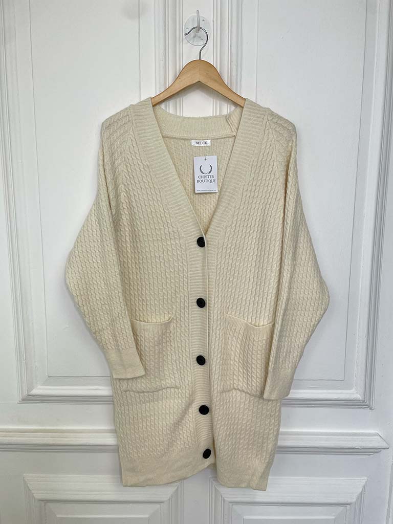 Micro Cable Knit Cardigan - Ecru