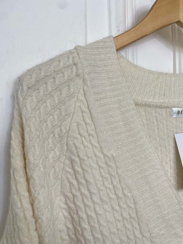 Micro Cable Knit Cardigan - Ecru