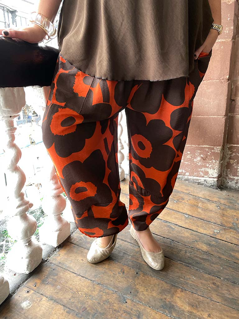 Flower Pop Cocoon Pants - Chocolate Orange
