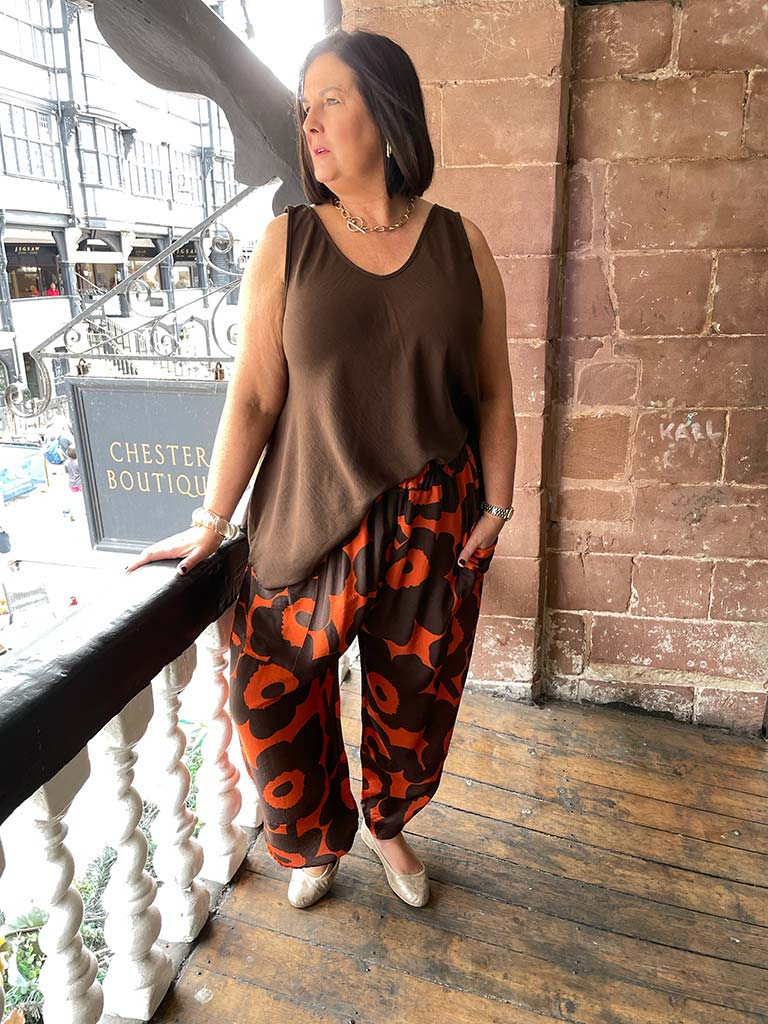 Flower Pop Cocoon Pants - Chocolate Orange