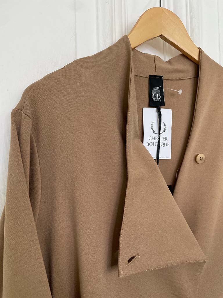 I.D Long Cocoon Button Jacket - Caramel