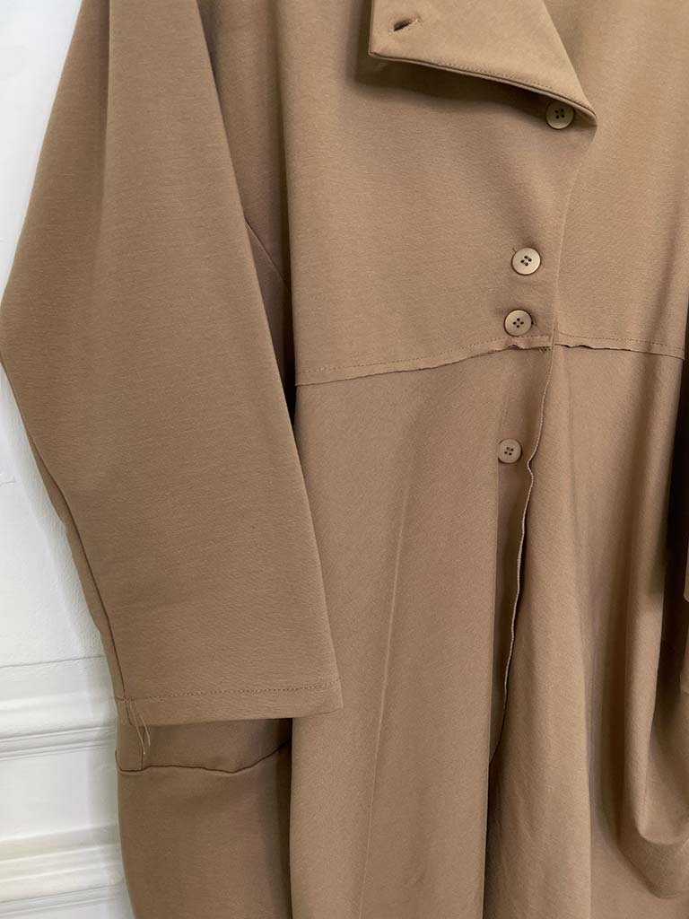 I.D Long Cocoon Button Jacket - Caramel