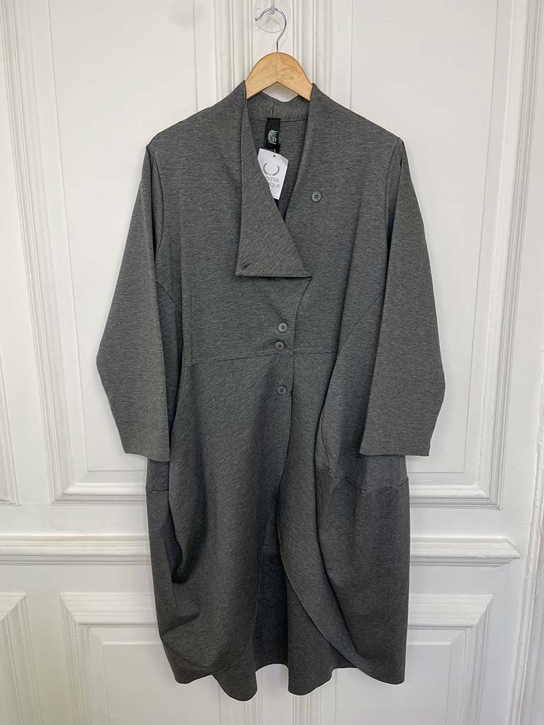 I.D Long Cocoon Button Jacket - Grey