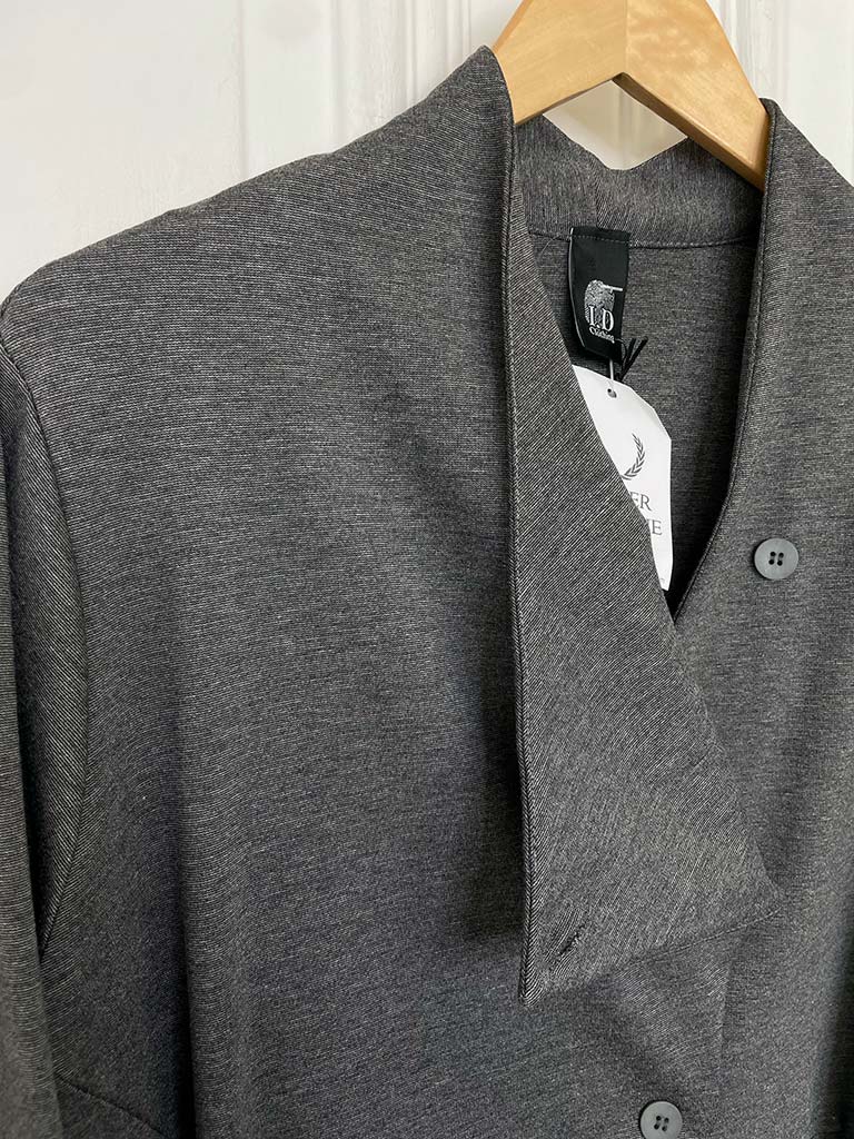 I.D Long Cocoon Button Jacket - Grey