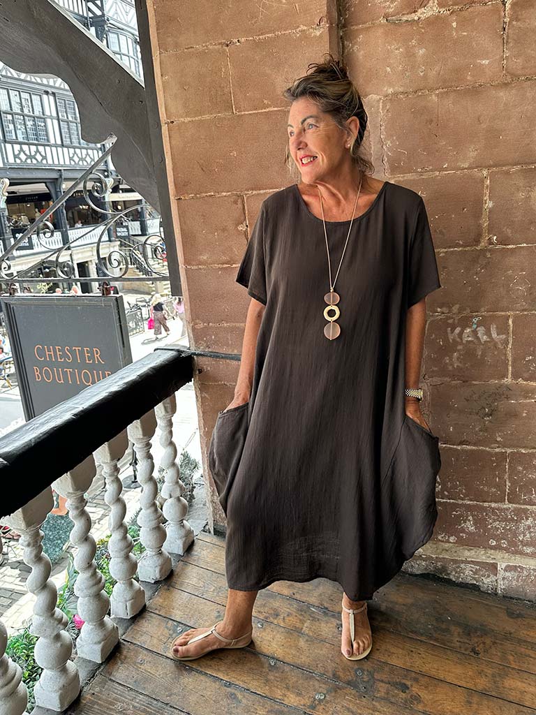 Cotton Cocoon Dress - Chocolate