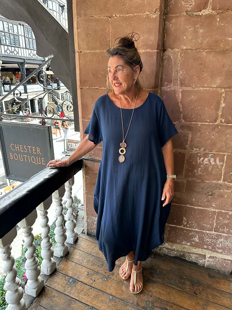 Cotton Cocoon Dress - Navy