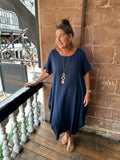 Cotton Cocoon Dress - Navy