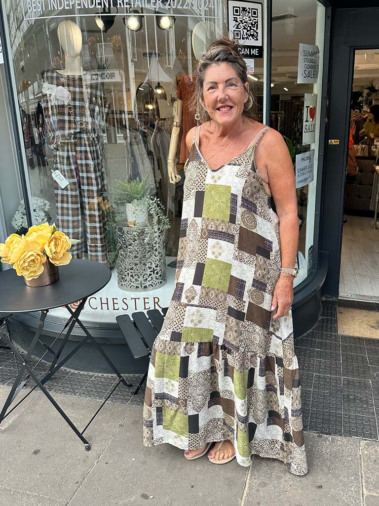 Tile Print Maxi Dress - Avocado & Chocolate