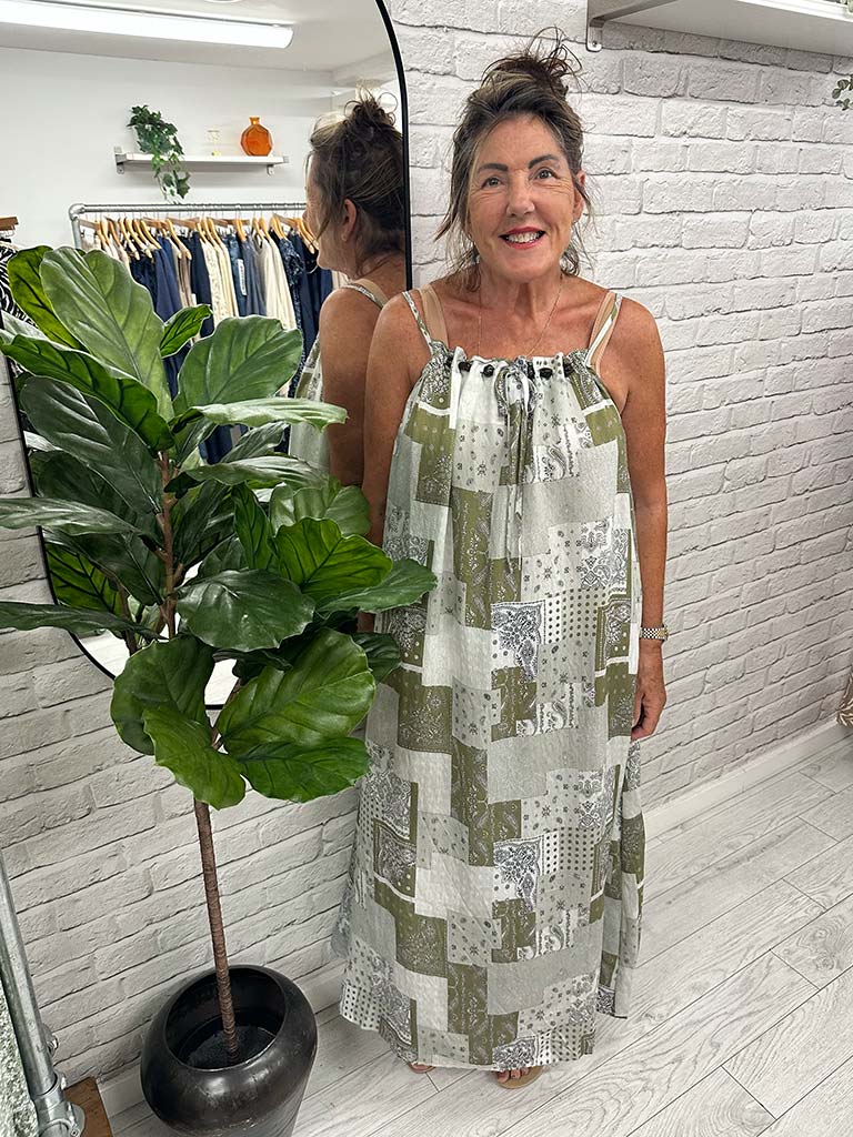 Patchwork Paisley Dress - Avocado