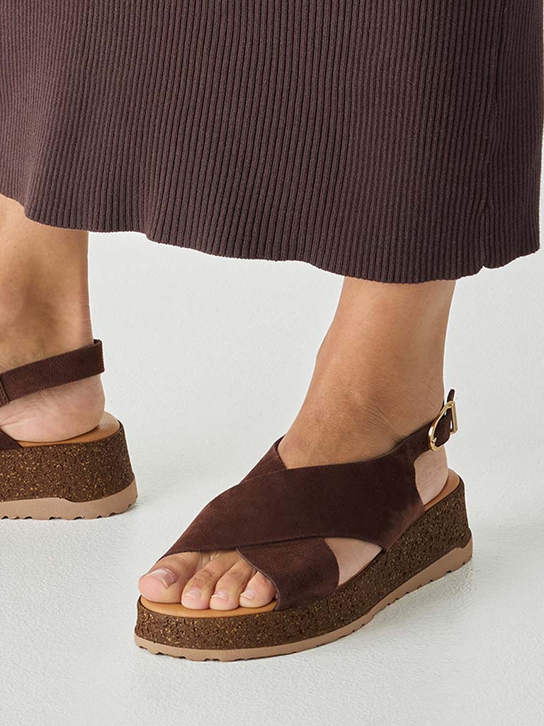 Tamaris Crossover Flatform Sandals - Mocha
