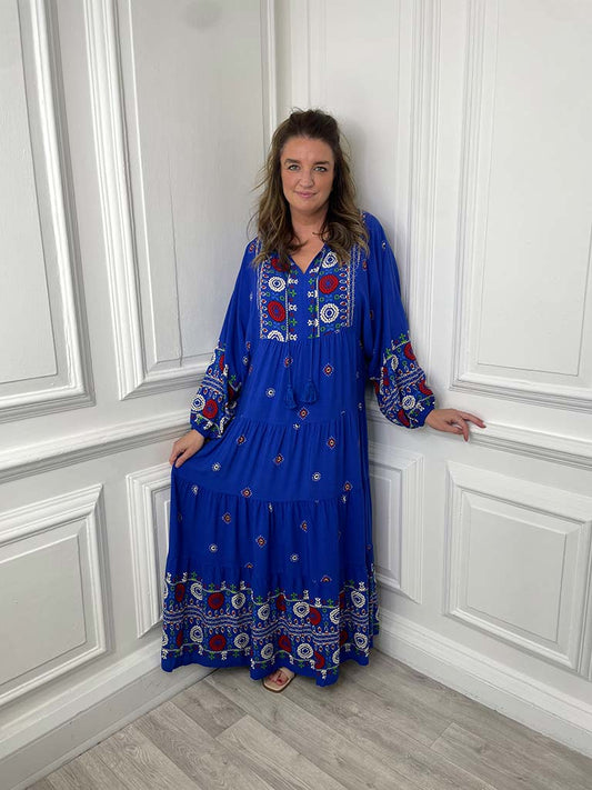 Bohemian Tiered Maxi Dress - Cobalt