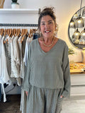 Gingham Tie Side Top - Khaki