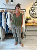 Gingham Ruffle Hem Pants - Khaki