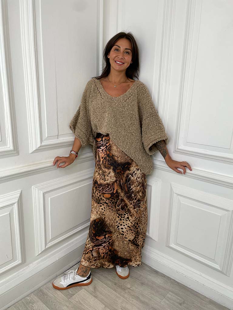 Silk Mix Animal Mix Print Skirt - Ember & Tan