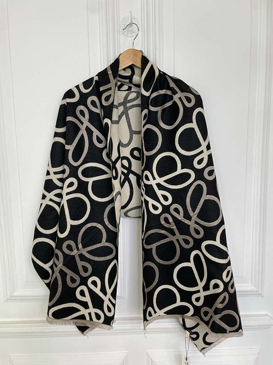 Malissa J Swirl Print Scarf - Black & Stone