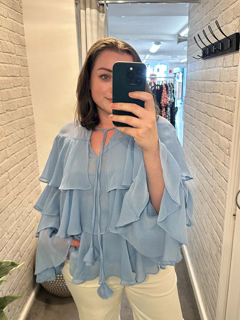 Cascata Ruffle Blouse - Sky