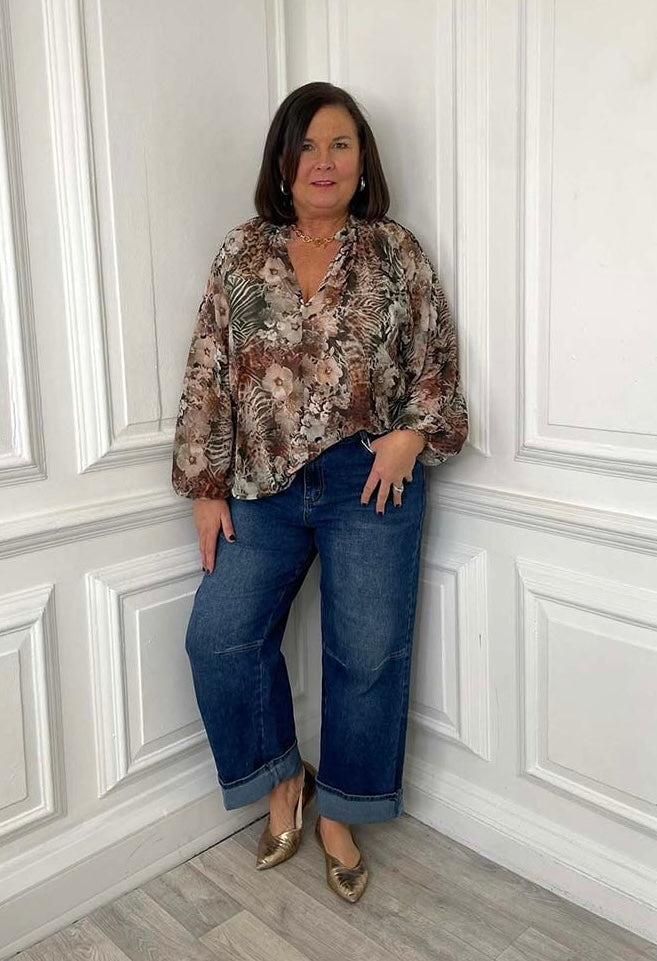 Barrel Leg Jeans - Mid Blue