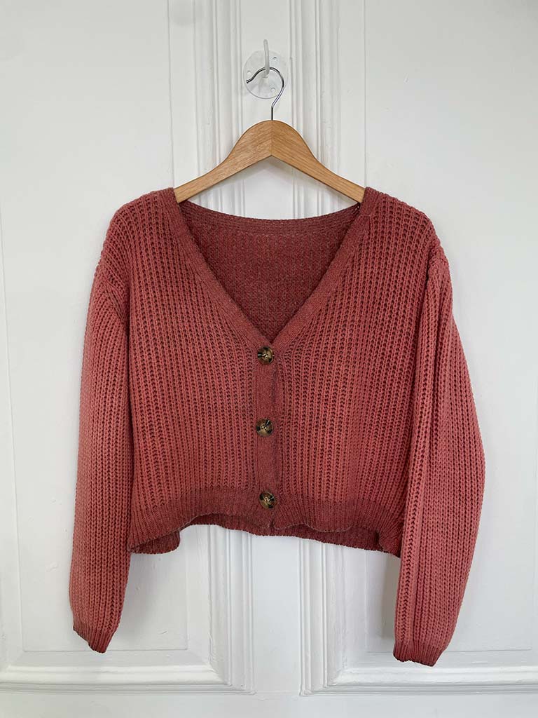 Cropped Cable Knit Cardigan - Vintage Terracotta