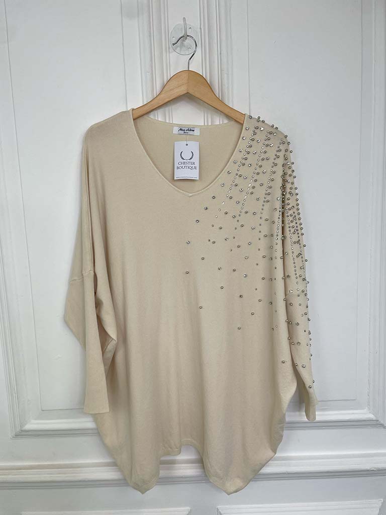 Jewelled & Stud Knit - Ecru