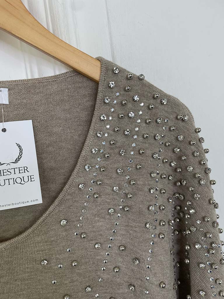 Jewelled & Stud Knit - Taupe