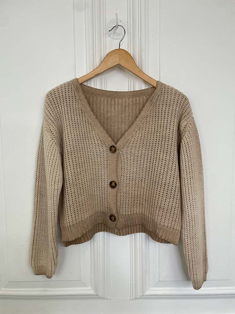 Cropped Cable Knit Cardigan - Vintage Stone