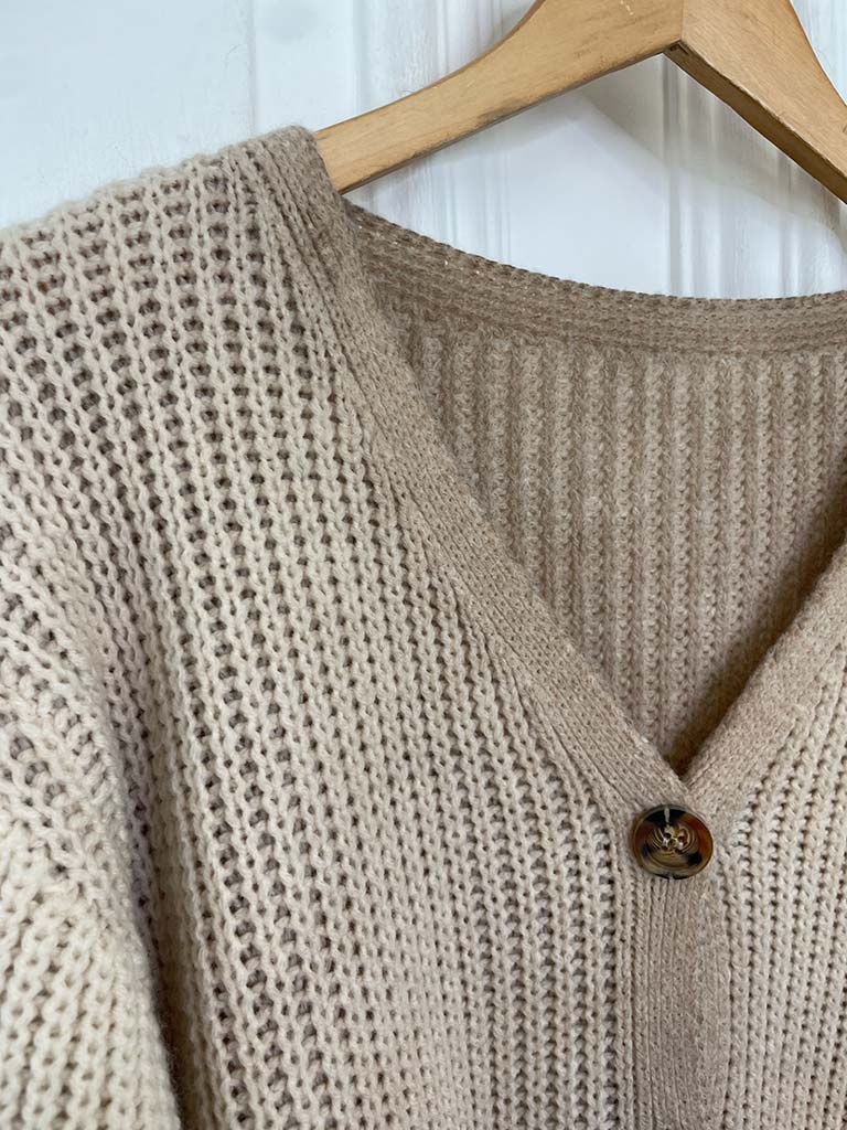 Cropped Cable Knit Cardigan - Vintage Stone