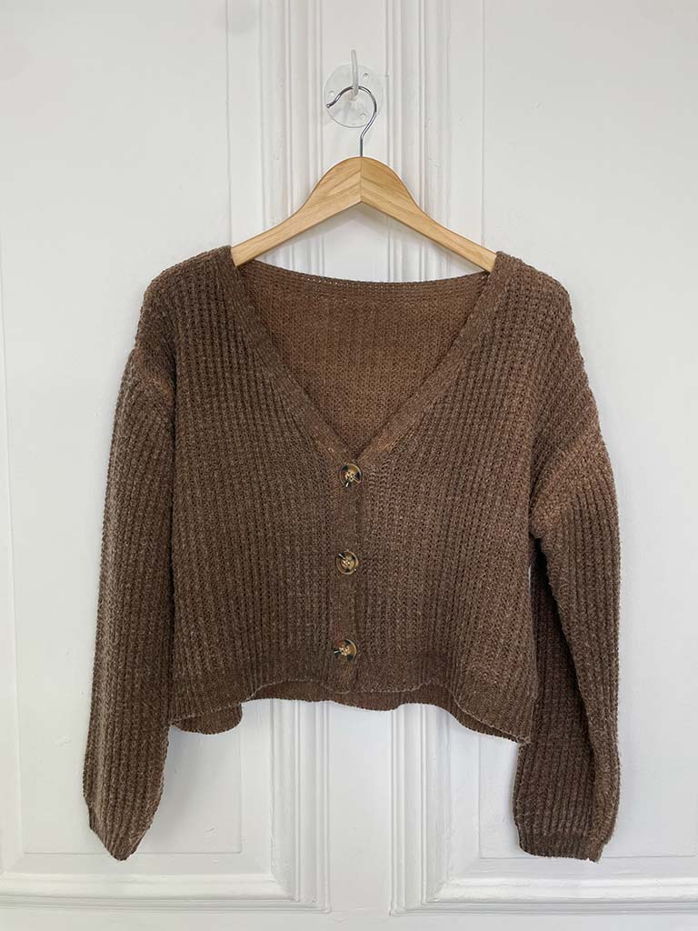 Cropped Cable Knit Cardigan - Vintage Cocoa