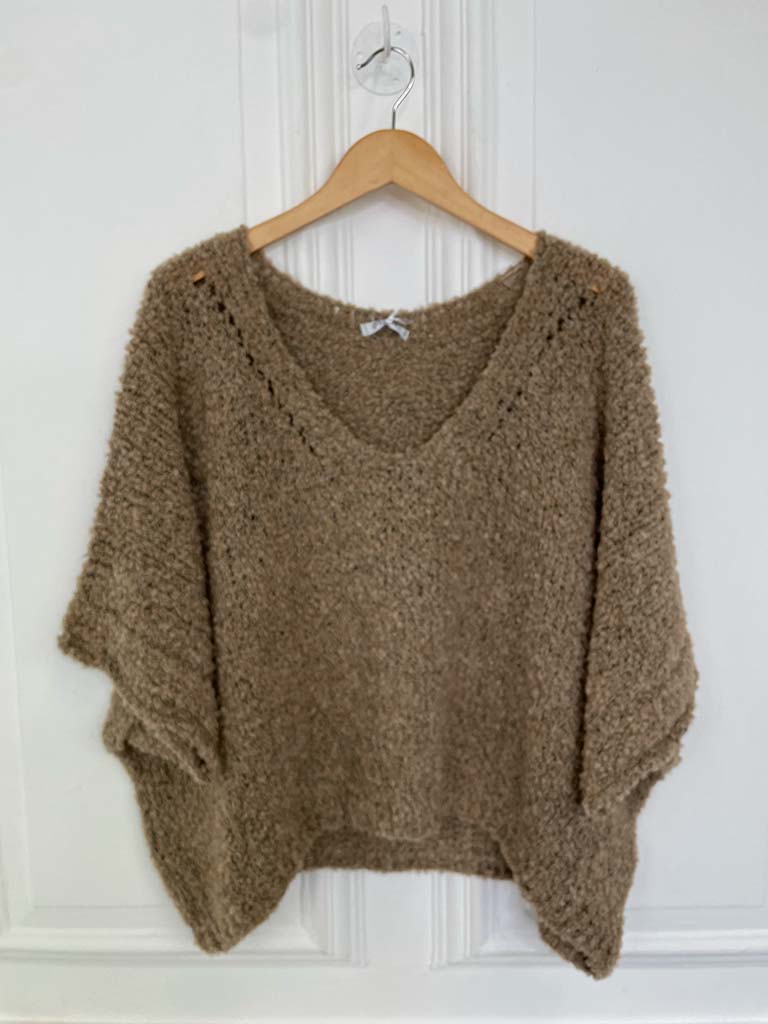 Boucle Boxy V-Neck Knit - Oat