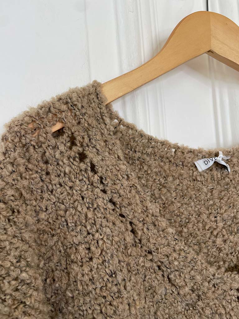 Boucle Boxy V-Neck Knit - Oat