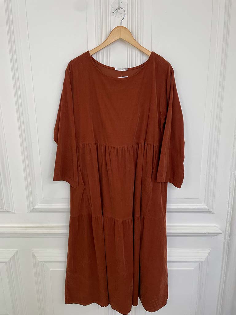 Micro Cord Tiered Midaxi Dress - Rust