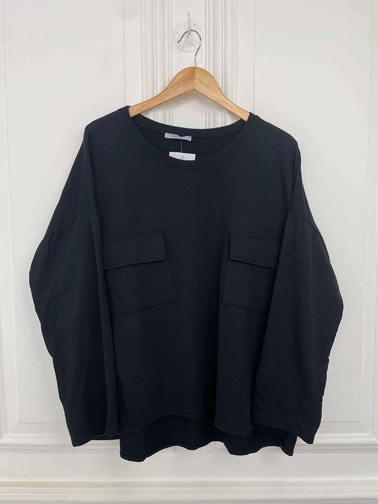 Two Pocket Jersey Top - Black