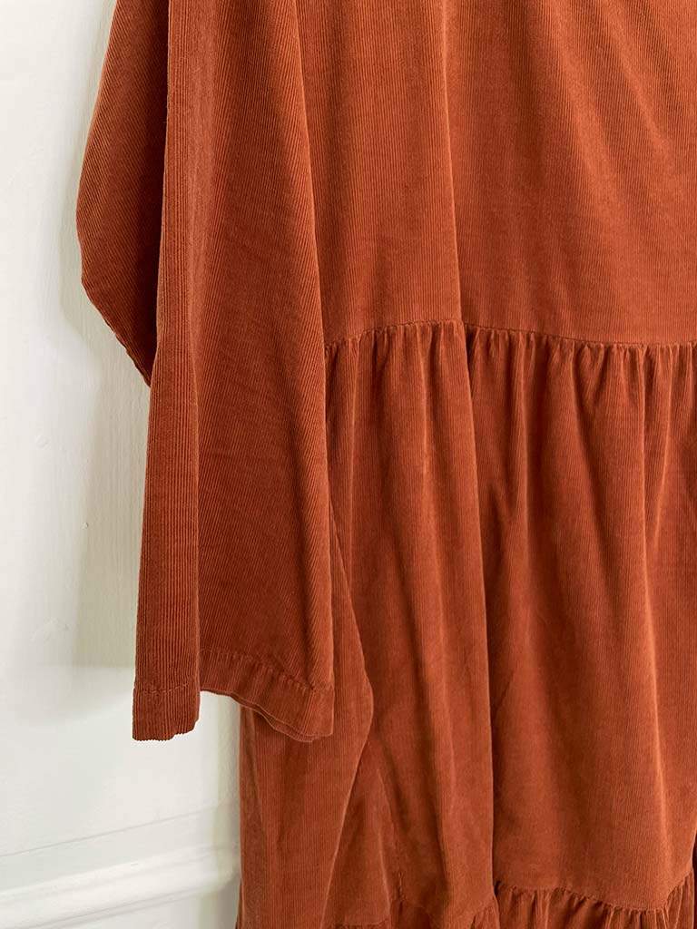 Micro Cord Tiered Midaxi Dress - Rust