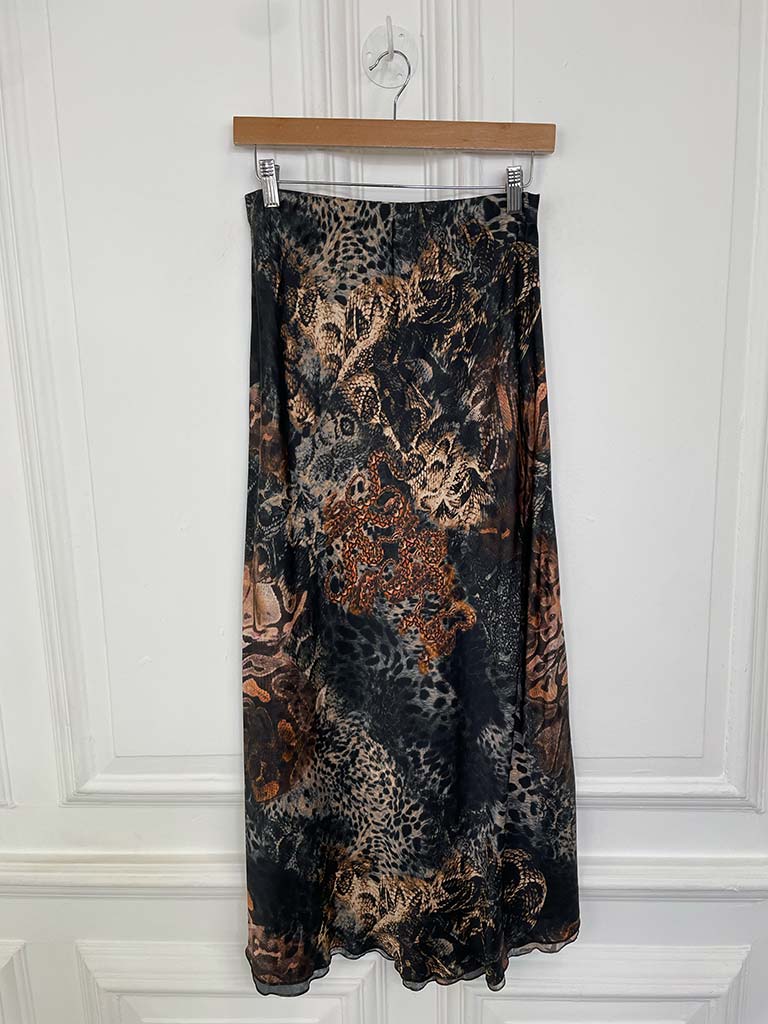 Silk Mix Animal Print Skirt - Ebony & Rust