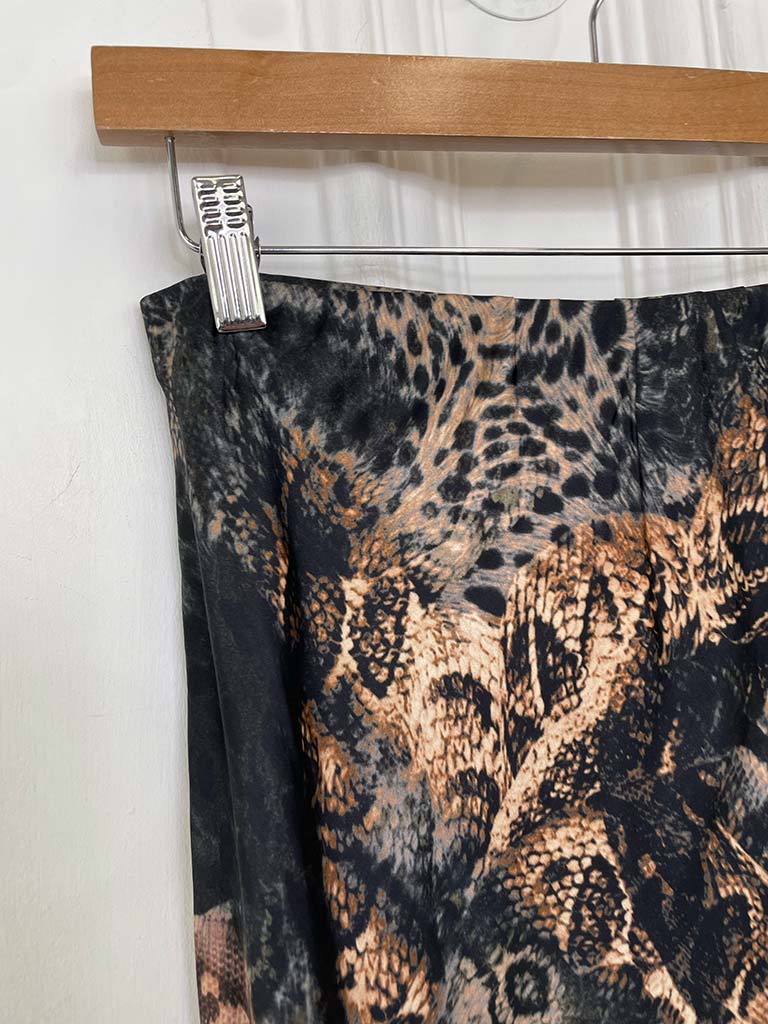 Silk Mix Animal Print Skirt - Ebony & Rust