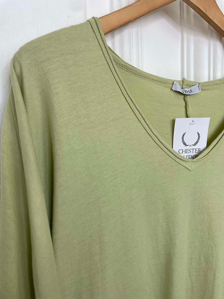 Raw Edge Long Sleeve Tee - Pistachio