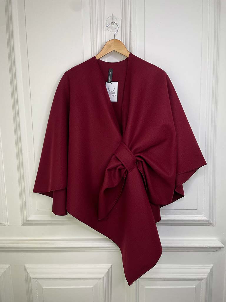 Wool Feel Wrap Cape - Burgundy