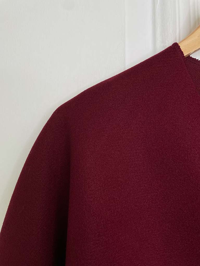 Wool Feel Wrap Cape - Burgundy